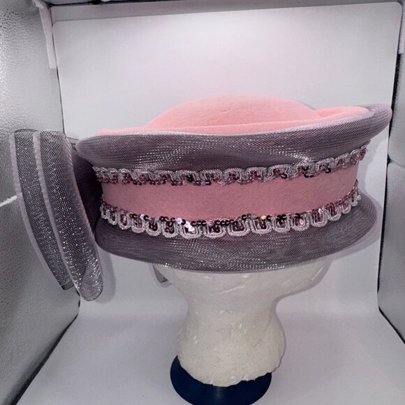Vtg Deborah New York Wool Felt Hat Pink Net Church Kentucky Derby - Picture 3 of 5